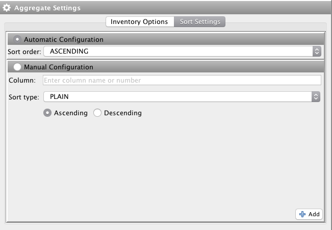 Aggregate Sort Settings