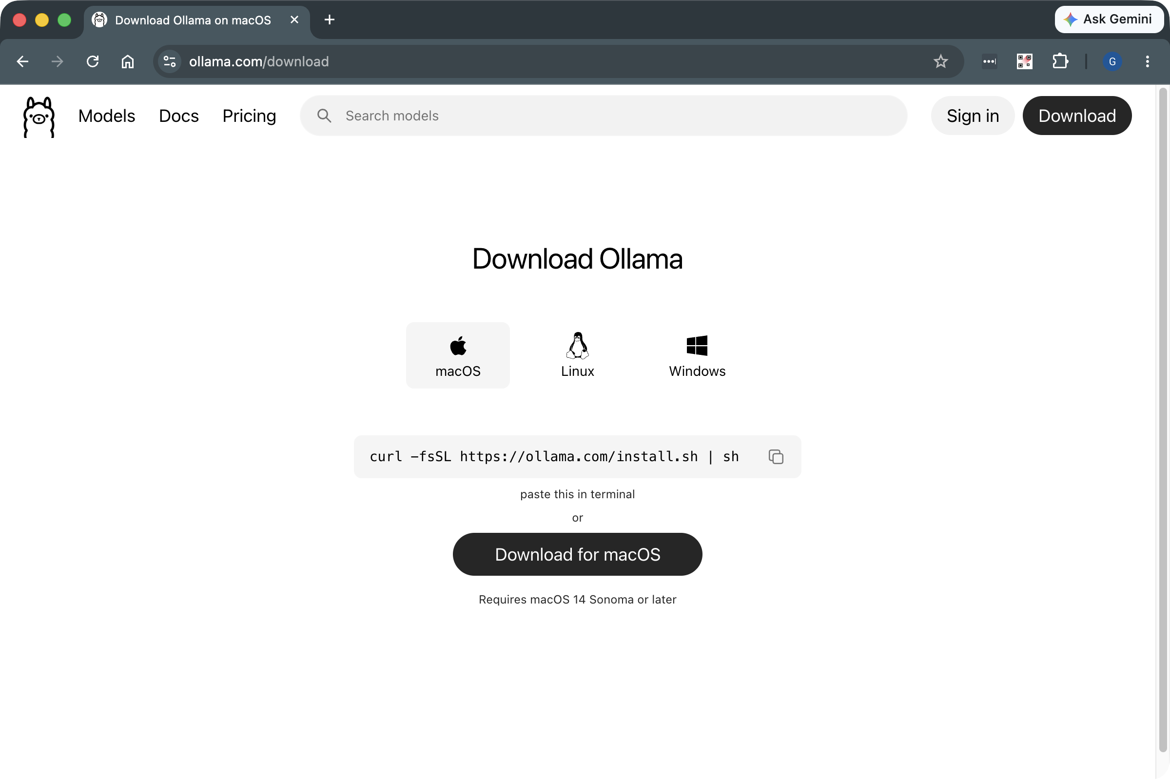 The ollama.com download page